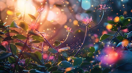 Digital Ecosystem Hologram with Interconnected Nature Elements in Advanced Vibrant Visualization