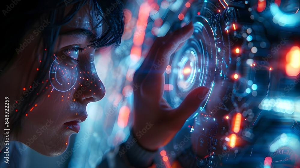 Aufkleber futuristic technology interaction showcasing advanced digital interface and immersive visualization