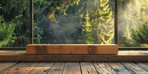Obraz premium mockup nordic spa natural wood shallow, wood, forest, wooden, floor, nature, room, interior, table, tree, window, 
