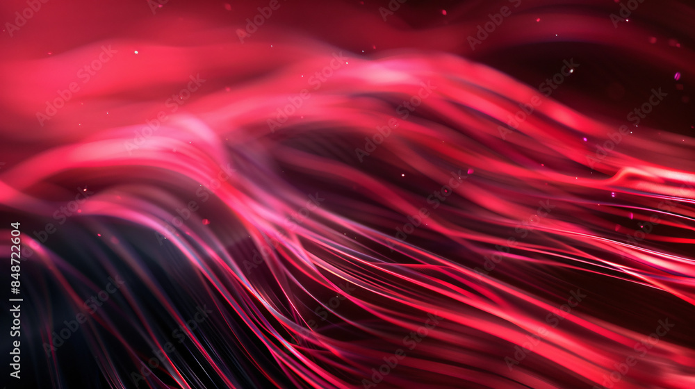 Poster abstract digital wallpaper, flowing red gradient lines on red background with light particles, vibra