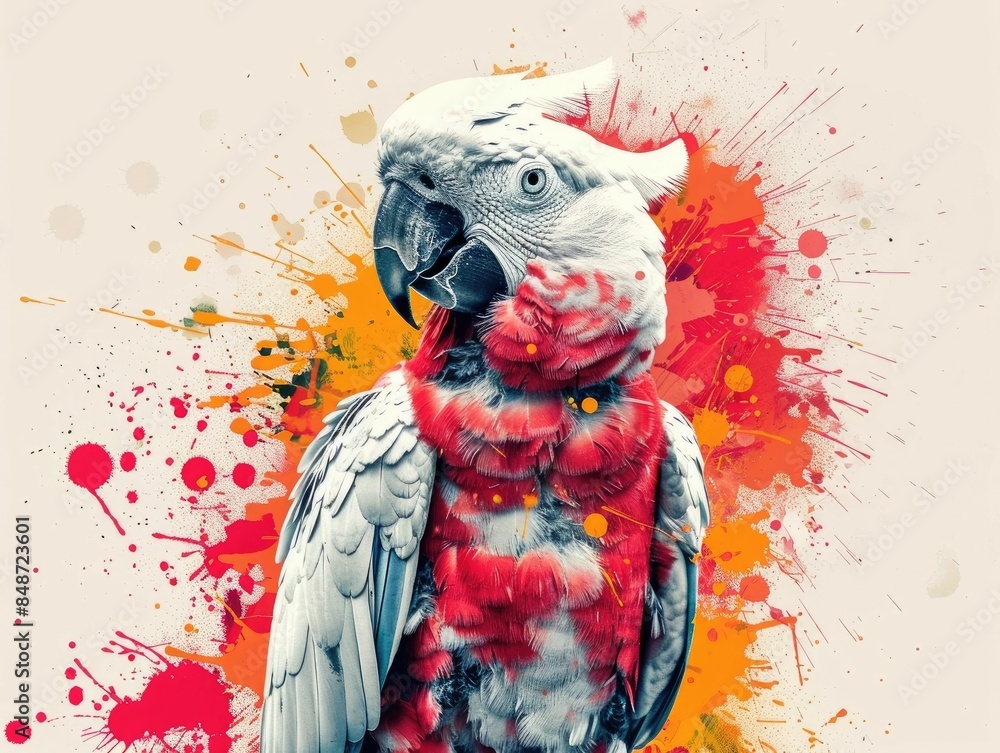 Poster captivating digital of a parrot with spectacularly colorful feathers bursting out in an explosion ag