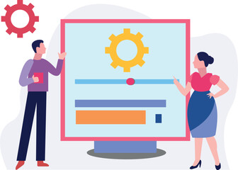 Boy and girl are talking about system update.