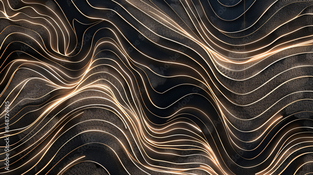 Aufkleber flowing wavy lines in black and gold create a luxurious pattern, evoking elegance and movement on a 