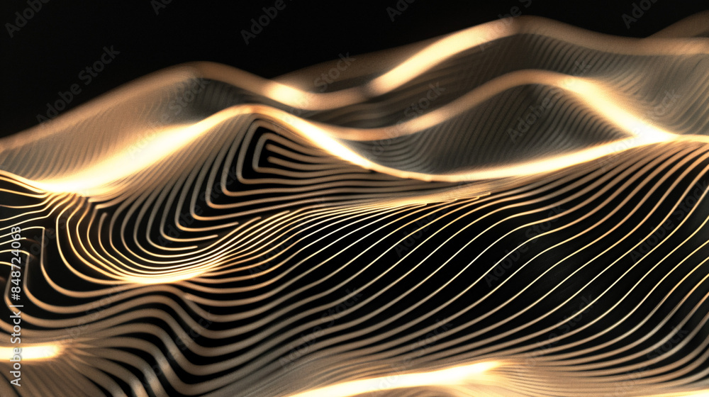 Aufkleber digital art of flowing lines in black and golden hues, creating a warm, three-dimensional effect wit