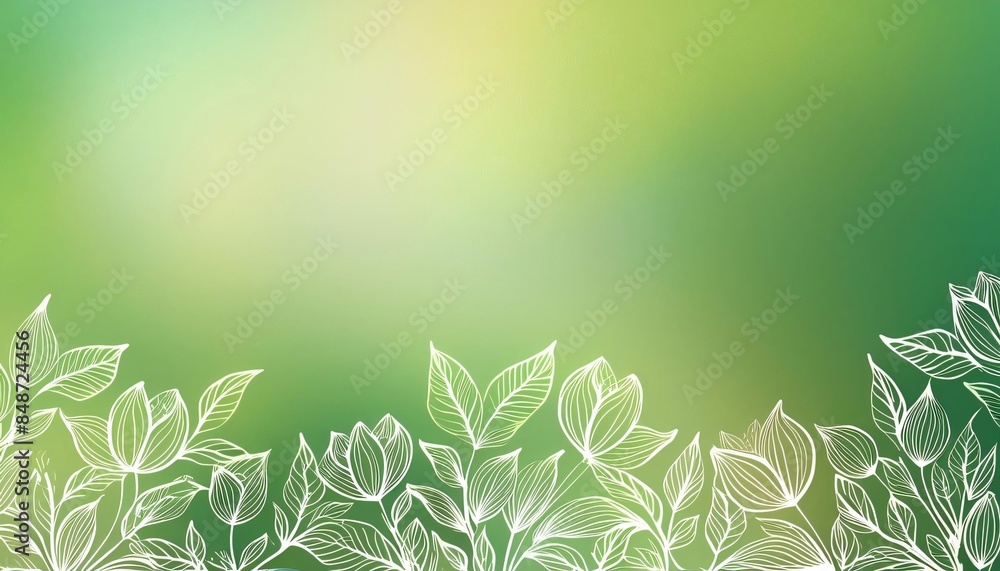 Poster green gradient background with delicate white line art flowers creating a bottom border