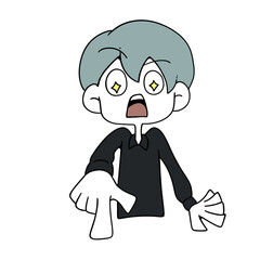 目をキラキラさせて下を指さしている男性