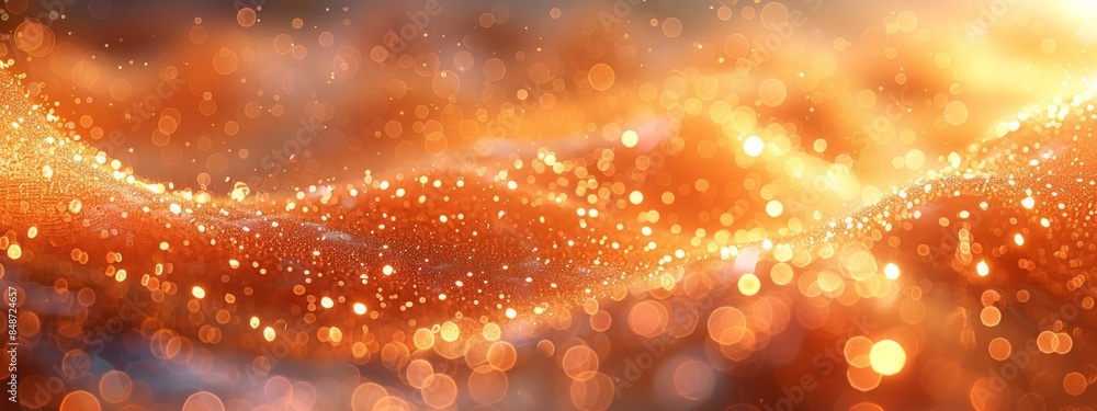 Poster abstract wave with soft orange glowing bokeh light background.