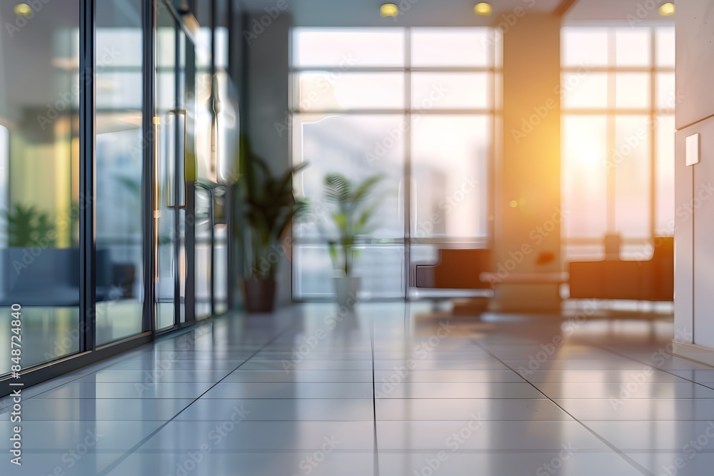 Poster beautiful blurred background of office corridors and open spaces. modern business background concept