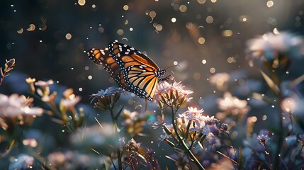  A close-up of a butterfly resting on a flower