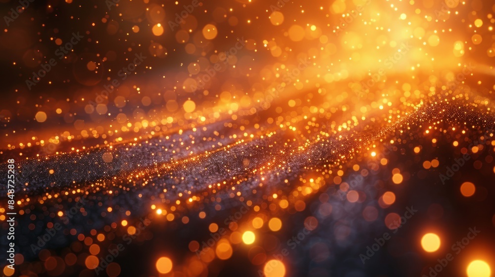 Poster abstract wave with soft orange glowing bokeh light background.