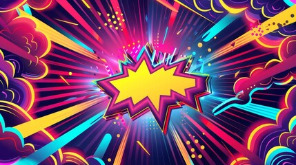 Fototapeta premium Vibrant comic book explosion with colorful abstract background. Dynamic and energetic pop art style illustration.