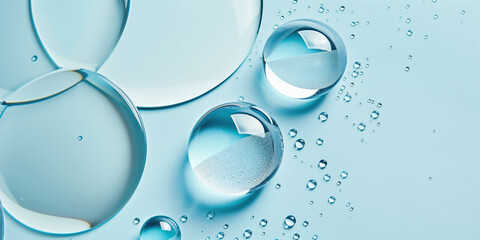 Glass Droplets on Clear Blue Surface, Minimalist Textiles with Water and Mirrors, Banner Design