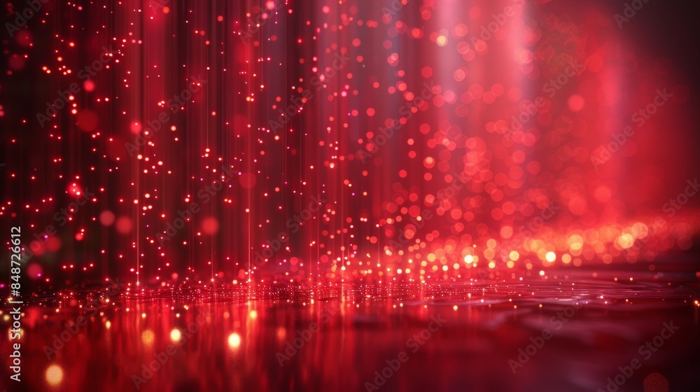 Poster abstract wave with soft red glowing bokeh light background.