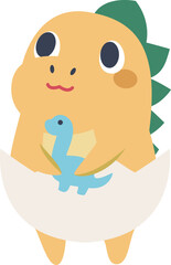 かわいいぬいぐるみを持った黄色の恐竜キャラクター