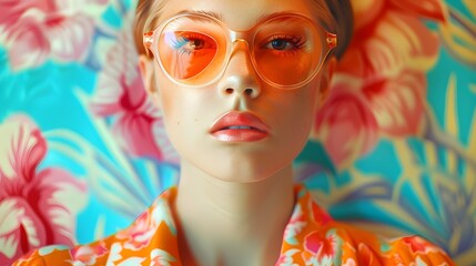 Fototapeta premium Striking Polyester Shirts with Bold Floral Prints and Oversized Retro Sunglasses