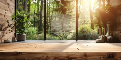 mockup photo of room window facing the forest, villa atmosphere, cottage, elegant natural atmosphere, for spa and beauty products