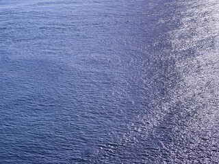 Dark blue shiny sea surface with ripples