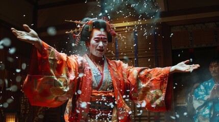 A dramatic scene from a Kabuki Theater performance