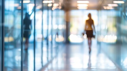 Professional Businesswoman in Video Conference Meeting with Blurred Modern Office Background