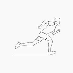 Running man, athlete, vector - continuous line drawing. One continuous line drawing of young man athlete runner focus sprint run. Individual sport, competitive concept.