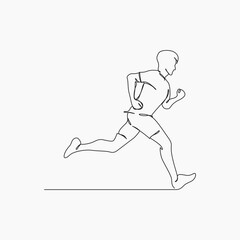 Running man, athlete, vector - continuous line drawing. One continuous line drawing of young man athlete runner focus sprint run. Individual sport, competitive concept.