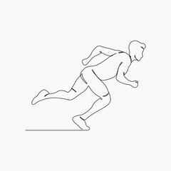 Running man, athlete, vector - continuous line drawing. One continuous line drawing of young man athlete runner focus sprint run. Individual sport, competitive concept.