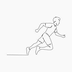 Fototapeta premium Running man, athlete, vector - continuous line drawing. One continuous line drawing of young man athlete runner focus sprint run. Individual sport, competitive concept.