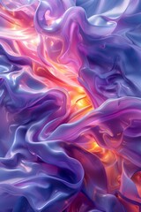 Fototapeta premium Abstract Close-Up of Iridescent Flowing Fabric in Pink and Purple Hues with Glowing Light Accents Creating a Dreamy and Ethereal EffectAbstract