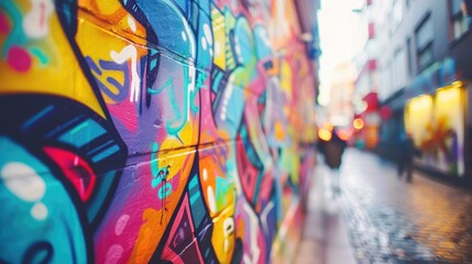 Fototapeta premium Creative Expressions: Vibrant Street Art Mural Adorning Urban Wall with Colorful Graffiti Details