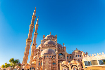 Beautiful Al Mustafa Mosque in Old Town of Sharm El Sheikh in Egypt, at sunset