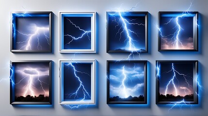  Lightning frames, blue electric borders of rectangular and square shapes with thunder bolt effect. Isolated photo frames with thunderbolt impact, magical energy flash, realistic 3D vector bolts set 