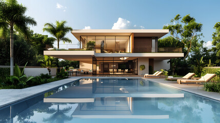 Fototapeta premium Contemporary house with pool day