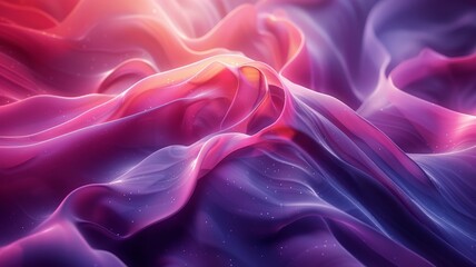 Obraz premium Abstract dreamy flowing fabric in vibrant pink, purple, and red tones with fluid waves and ethereal glowing light reflectionsAbstract
