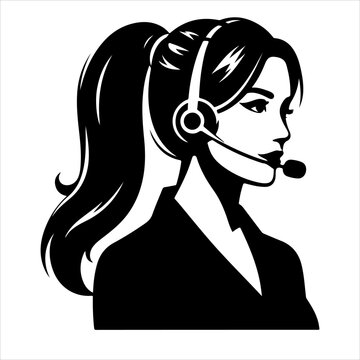 recommend clip art: Call center woman silhouette vector with a headset microphone, IT support, customer service, customer support, call center