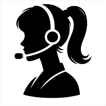 recommend clip art: Call center woman silhouette vector with a headset microphone, IT support, customer service, customer support, call center