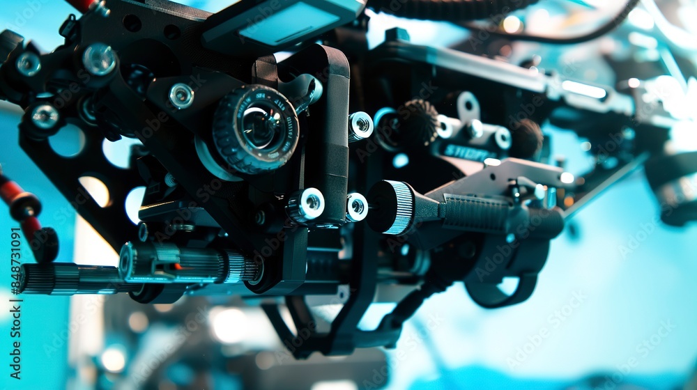 Poster Macro shot of a diver's camera rig, showing complex mounting and adjustment mechanisms. 