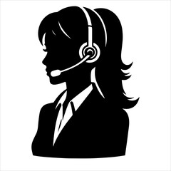 Silhouette illustration of a woman with a headset Microphone, IT support, customer service, customer support, call center, AI chatbot, robotic customer support, AI support, human voice support