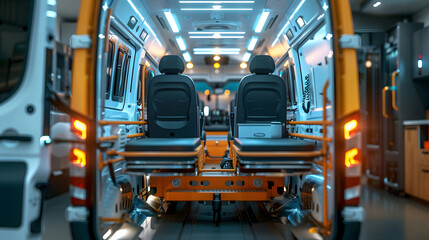 Fototapeta premium Daytime detailed view of the back of an ambulance