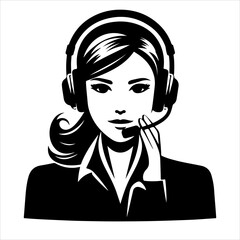 Silhouette illustration of a woman with a headset Microphone, IT support, customer service, customer support, call center, AI chatbot, robotic customer support, AI support, human voice support