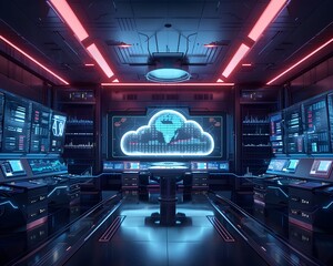 Futuristic Control Room Monitoring Cloud Infrastructure and Data Flow for the Cloud Computing Concept