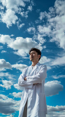 The young doctor folded his hands with an optimistic and confident face ai generated