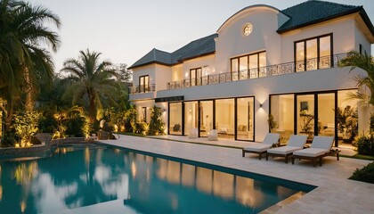 Luxury house with swimming pool at night Luxury house with swimming pool at night