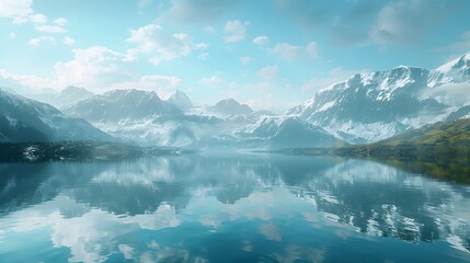 Fototapeta premium A serene lake with a reflection of the surrounding mountains