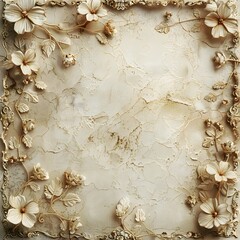 Vintage Inspired Floral Frame on Aged Paper Background with Lace Accents