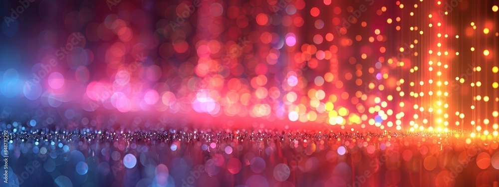 Poster abstract wave with soft colors glowing bokeh light background.