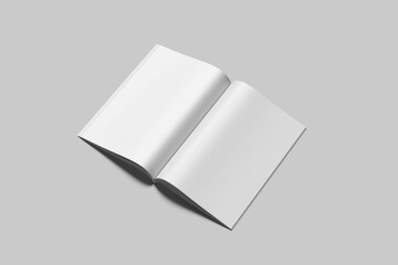 Blank opened A4 magazine mockup left-angle view
