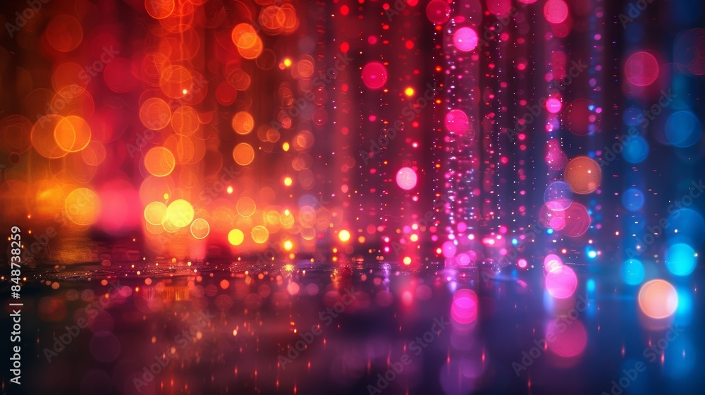 Poster abstract wave with soft colors glowing bokeh light background.