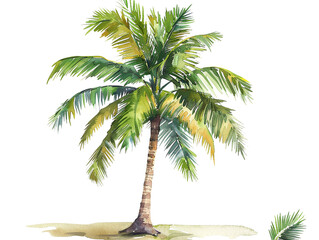 Palm tree clipart, tropical element, crayon style, green and brown tones, isolated on white background