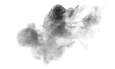 Black steam smoke floating on a white background.