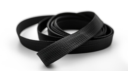 Karate black belt coiled on a white background